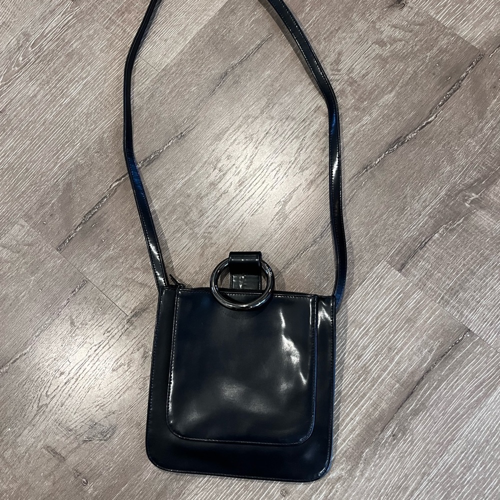 Sequoia Paris Black Ring Black Leather Crossbody Handbag Rare